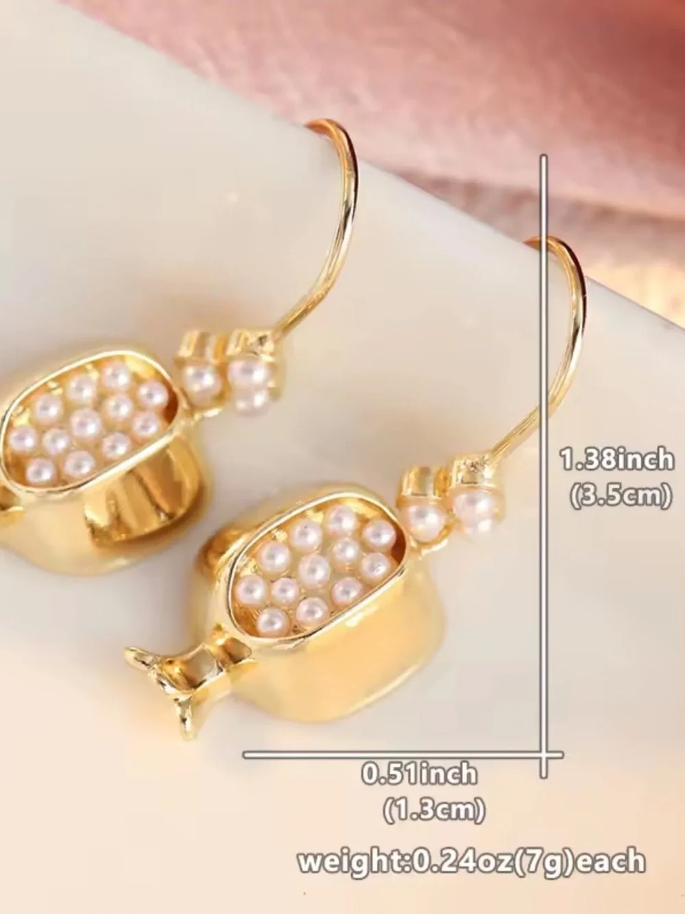 Anthropologie Gold Tone Pomegranate Pearl Drop Earrings